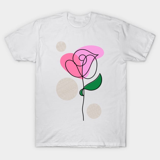 One line art pink rose T-Shirt by Aoxydesign